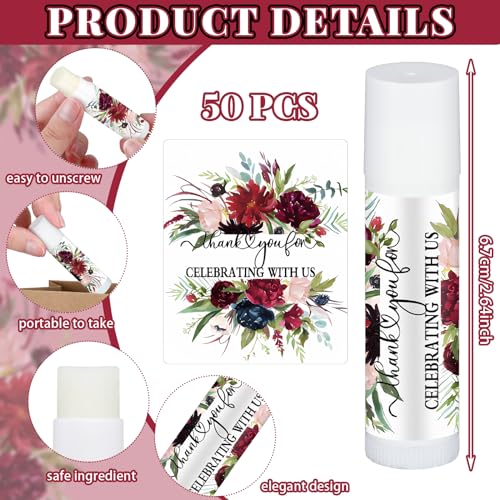 Wedding Flower Lip Balm Favors Bulk 50pcs - Bridal Shower & Wedding Gifts