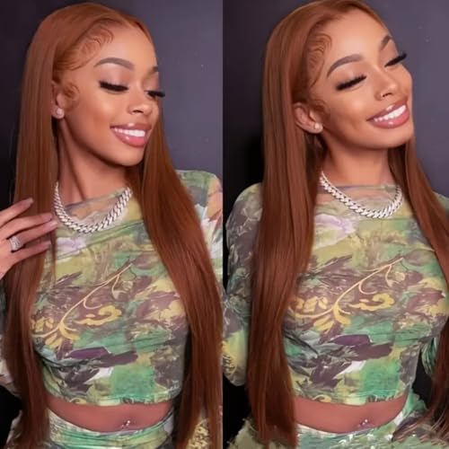 30 Inch Reddish Orange Lace Front Wig for Black Women - Long Straight, Pre Plucked, Glueless, Heat Resistant Synthetic Hair, Natural Hairline - Variation #AReddish Orange