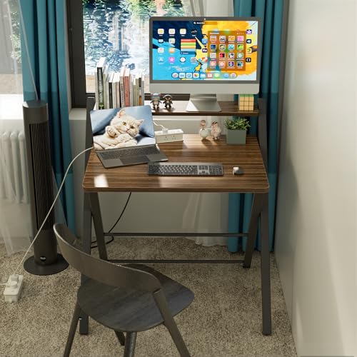 GreenForest 24.5 x 30 Inch Folding Desk Walnut No Assembly Small Space Computer Table