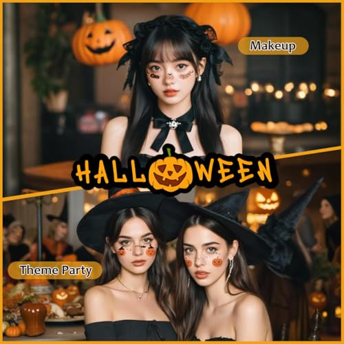 Halloween Face Temporary Tattoos, 14PCS Pumpkin Spider Bat Witch Freckles Tattoo Stickers, Halloween Face Makeup Tattoos for Kids and Women (6x3inch)
