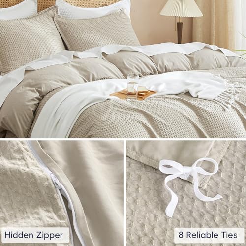 California King Waffle Duvet Cover Linen No Comforter 104x98 Soft & Breathable