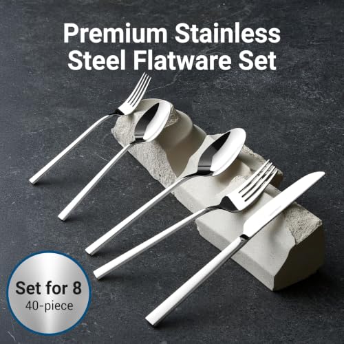 40-Piece Flatware Set for 8 - Stainless Steel Silverware Dinnerware