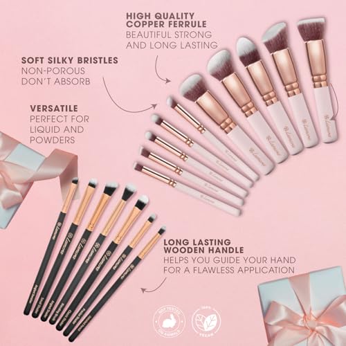 Kabuki Makeup Brush Set (Rose) with Eyeshadow Brush Set