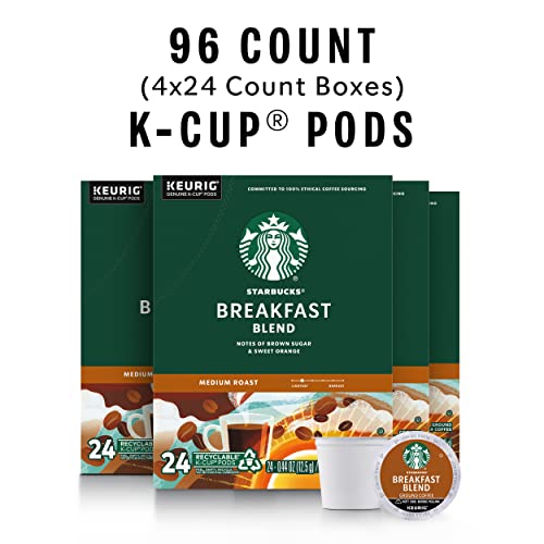 Starbucks Breakfast Blend K-Cup Coffee Pods - 24 Count (Pack of 4) - Medium Roast, Hot or Iced Coffee