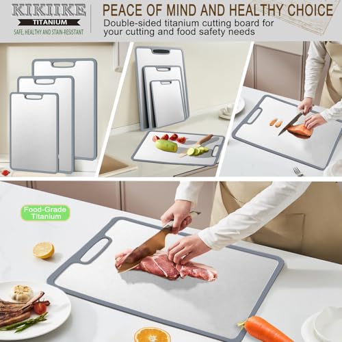 Titanium Cutting Board Set of 3 - Double-Sided Non-Slip Kitchen Chopping Boards - Small, Medium, Large