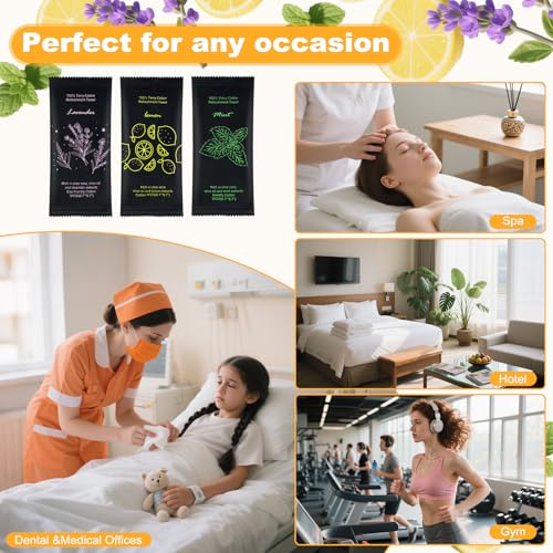 twoworld 60 Pack Moist Cotton Towelettes with Lavender, Lemon & Mint – Individually Wrapped Travel Wipes