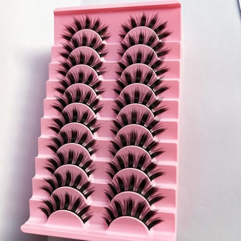 10 Pairs Pack Manga Anime False Eyelashes 3D Mink Eyelashes Thick Long Multilayer Fluffy,Dramatic False Eyelashes Handmade(M-03)