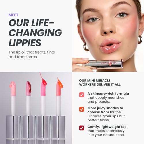 Wonderskin Lip Oil Rehab Serum - Tinted Lip Oil, Hydrating, Moisturizing, and Non-Sticky Deep Red Tint Serum for Dry Lips (Honey)