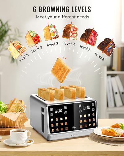 Keenstone 4-Slice Stainless Steel Digital Toaster with Touchscreen, Memory & Wide Slots