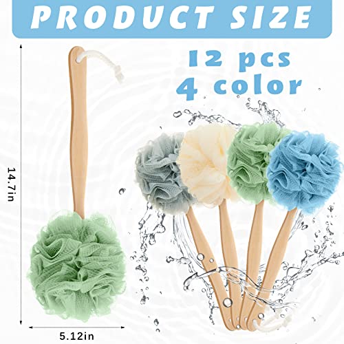 Multicolor 12 Pack Long Handle Loofah Back Scrubber for Shower - Dark Colors