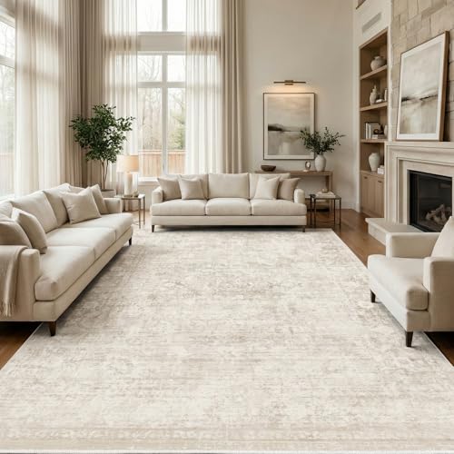Beige 9x12 ft Washable Vintage Rug for Living Room - Homemate