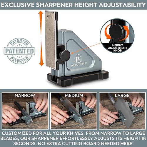 Parkway Home Adjustable Knife Sharpener Kit with 3 Whetstone Plates & Travel Case