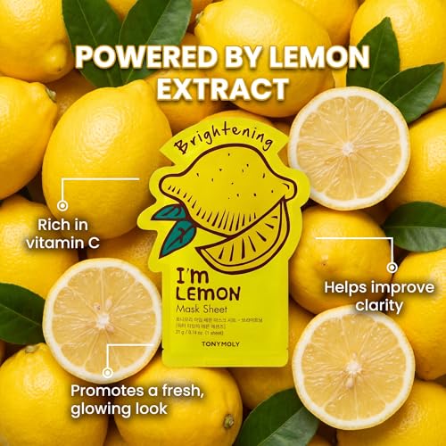 Hydrating Lemon Face Sheet Masks - 10 Pack for Clear Skin & Pore Tightening