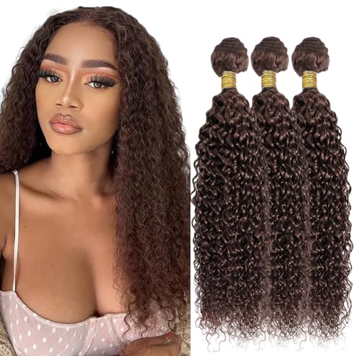 G4-DarkBrown-J Brown Human Hair Bundles Curly Wave 14-18 Inch 150g - 3 Pack