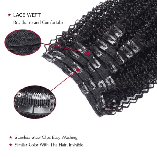 Black 14 Inch Kinky Curly Clip-In Hair Extensions 110g Full Head - Natural Black