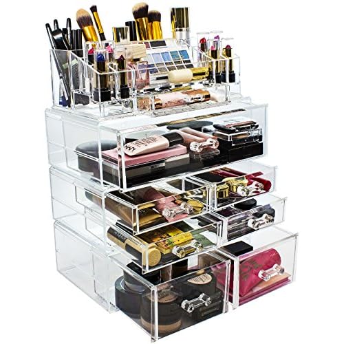 Sorbus Acrylic Cosmetics Makeup and Jewelry Storage Case Display Sets ? Interlocking Drawers to Create Your Own Specially Designed Makeup Counter ? Stackable and Interchangeable (Clear)