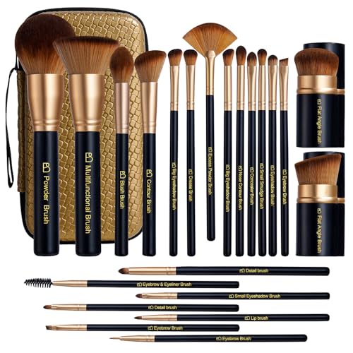 BS-MALL Black Gold Makeup Brush Set with 22 Pcs - Travel-Friendly Kit for Face & Eyes