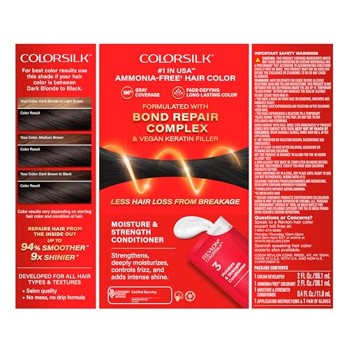 Revlon ColorSilk with Bond Repair Complex, Black Permanent Hair Color, 100% Gray Coverage, Ammonia Free Hair Dye, Vegan Keratin, 11 Soft Black (Pack of 3)