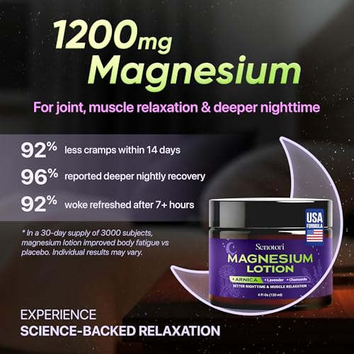 Nighttime Magnesium Lotion with Arnica & Lavender, Chamomile, Topical Magnesium Cream Body Butter for Bedtime, Muscle & Joints Recovery, Leg Stiffness - Relaxation Gift for Mom & Dad, Family