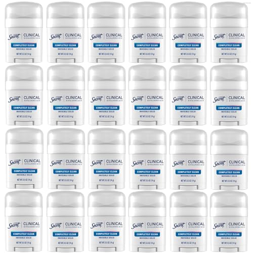 Secret Clinical Strength 100HR Invisible Solid Antiperspirant & Deodorant for Women - Completely Clean, 0.5 oz Pack of 24