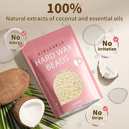Rose and Cream Hard Wax Beads for Coarse and Sensitive Skin, 2-Pack - 1lb for Full Body Hair Removal, 1lb for Brazilian Bikini, Eyebrow, Facial