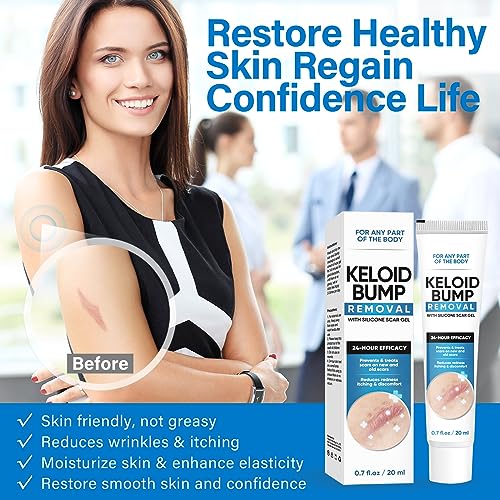 Keloid Bump Cream, Silicone-Based Scar Cream for Face & Body, Advanced Formula to Improve Appearance of Keloids & Raised Scars, 0.7 Fl Oz