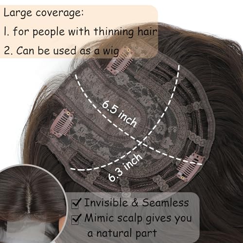 Curtain Bangs Hair Topper for Women, 16 Inch Human Hair, Chocolate Brown Variation