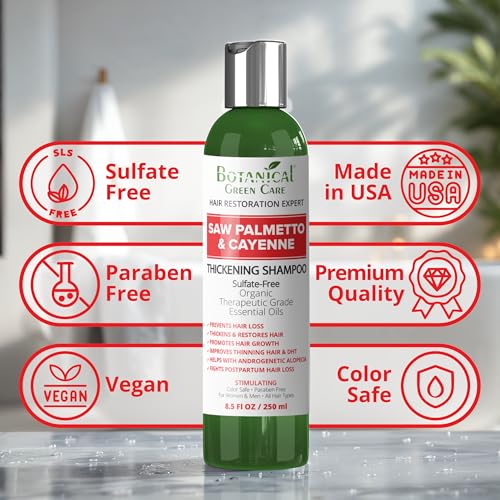 Botanical Green Care Saw Palmetto & Cayenne Thickening Shampoo 8.5 Fl Oz - Sulfate Free for Thinning Hair