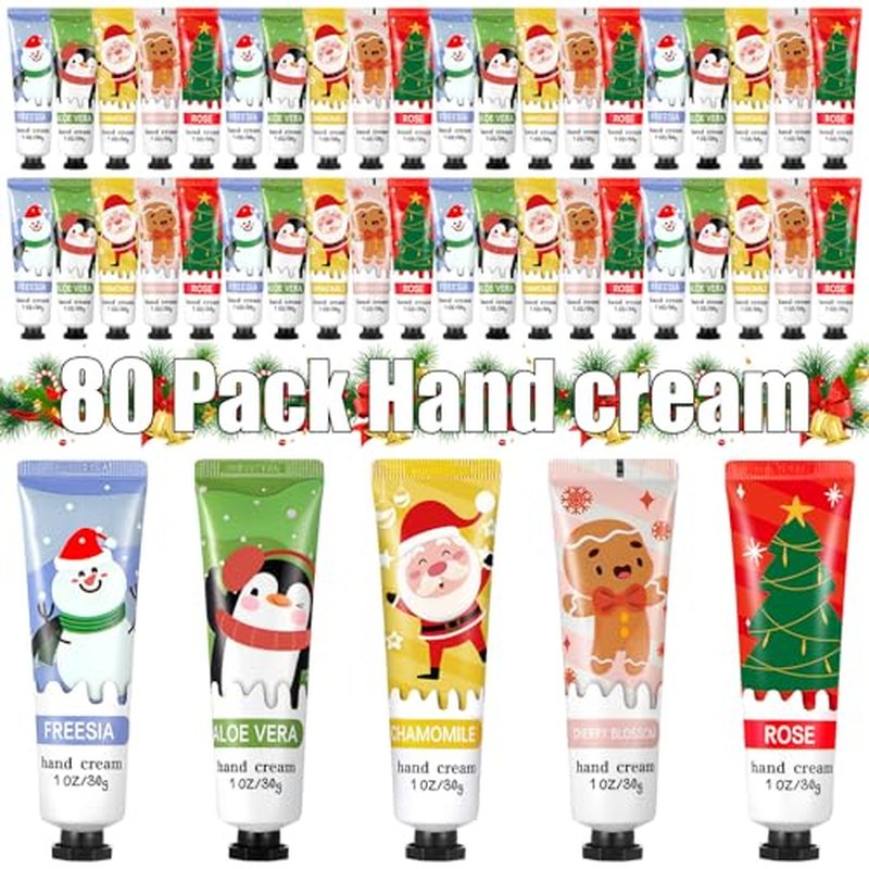 80 Pcs Christmas Hand Lotion Gift Set Bulk Christmas Gifts for Coworkers Employee Natural Plant Fragrance Shea Moisturizing Hand Creams Women Men Stocking Stuffers Xmas Party Supplies