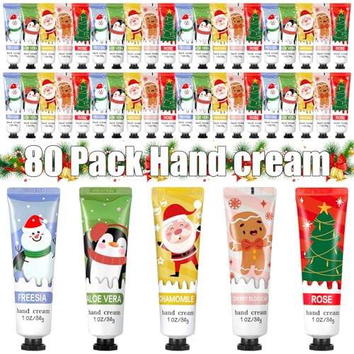 80 Pcs Christmas Hand Lotion Gift Set Bulk Christmas Gifts for Coworkers Employee Natural Plant Fragrance Shea Moisturizing Hand Creams Women Men Stocking Stuffers Xmas Party Supplies