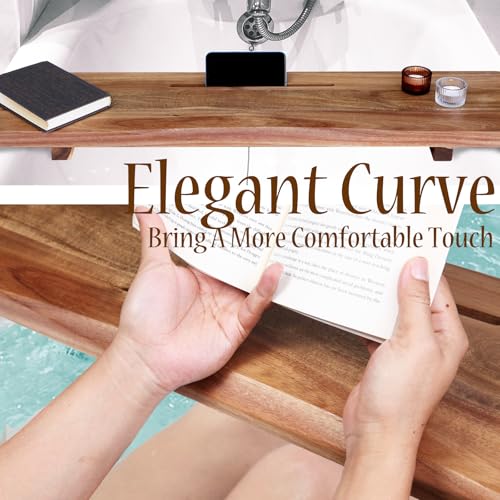 Premium Acacia Wood Bathtub Tray Caddy with Adjustable Legs, Minimalistic Design Bath Tray for Tub, Bathtub Accessories, Fit Standard and Against Wall Bath Tubs, Gift Idea for Women