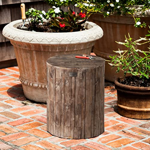 Balkene Home Elyse Round Rustic Garden Stool - Indoor & Outdoor Reclaimed Wood Side Table or Seating, Seasoned Patina Finish