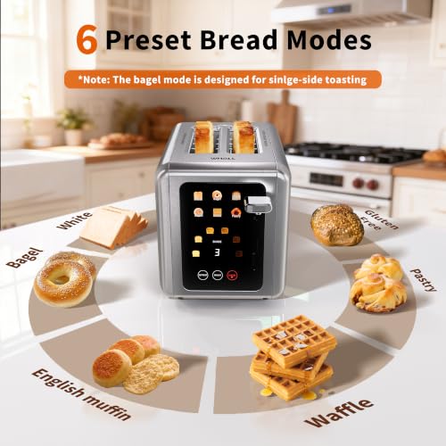 Full Touch Screen Toaster 2-Slice Smart Toaster for Bread - Silver