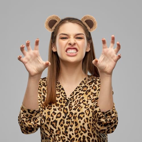 YARIEW 12pc Bear Headbands - Plush Bear Ears Hairbands with Style D