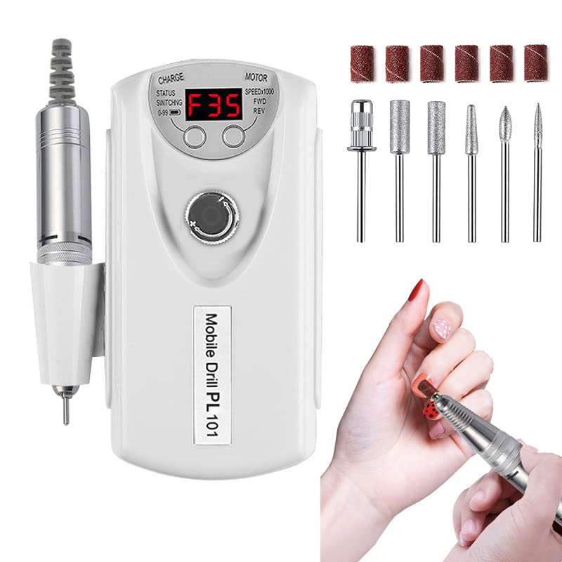Electric Nail Drill Machine - Rechargeable 35000 RPM Nail File with Variations - Ee White