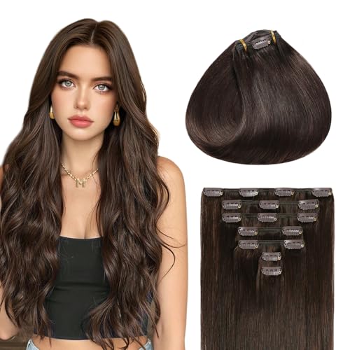 Sunya Clip-In Human Hair Extensions Dark Brown 14 Inch - 70g Variation #2