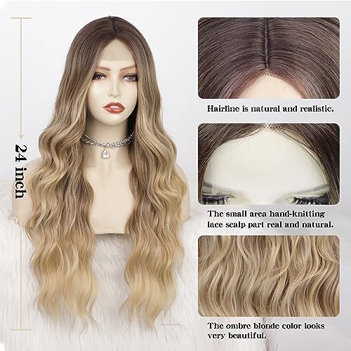 Long Ombre Blonde Wavy Wig for Women Beginners 24 Inch - Natural & Stylish