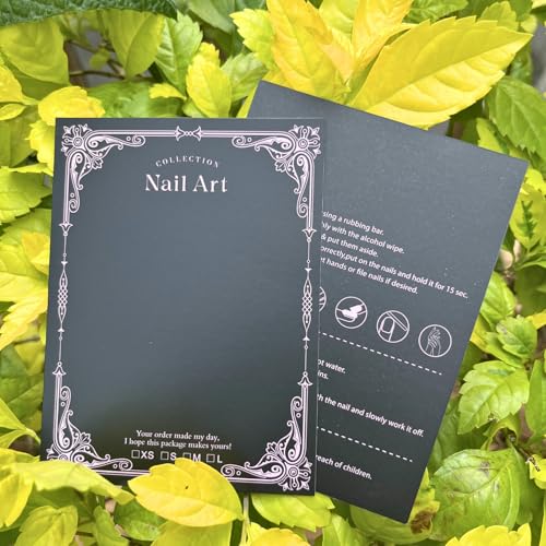 Press On Nail Packaging Kit for Long Nails ? Y2K 50 Display Cards with Bags & Tape ? Nail Tech Supplies for for Gothic & Baddie Nailfies Nail Salon Studio Manicure Business(Black, 3.54*4.7)