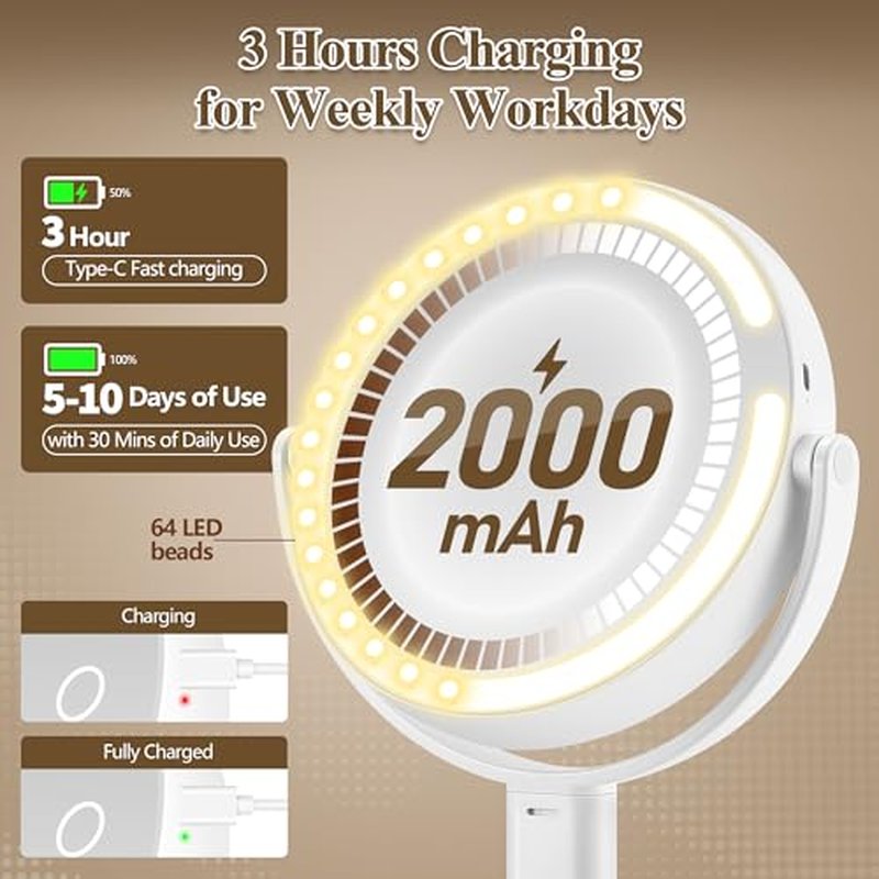 Makeup Mirror with Lights, Double Sided 1x/20x Magnifying Mirror with Light, Rechargeable 3 Color Lights and Adjustable Brightness, 360¡Æ Rotation Detachable Comes with Tweezer(White)