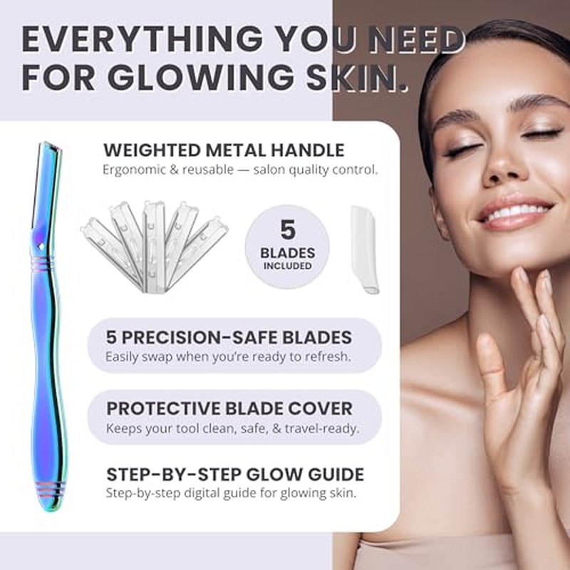 Jungle Culture Dermaplaning Tool ? Facial Razor for Women with 5 Refill Blades ? Reusable Eyebrow Shaper & Exfoliator ? Rainbow