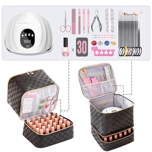 Nail Polish Storage Organizer Checkerboard Black - Removable Dividers & Portable