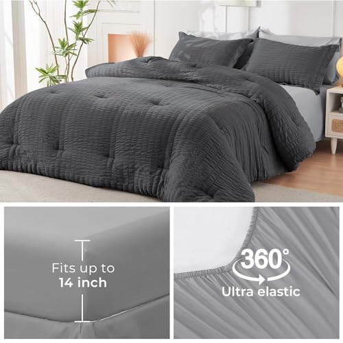 King Comforter Set - 7PCS Bed in a Bag, Dark Grey/Light Grey, King(104x90)