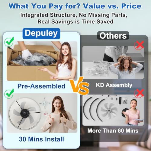 Black 20-Inch Bladeless Ceiling Fan with Light - Modern Flush Mount Fandelier with App & Remote