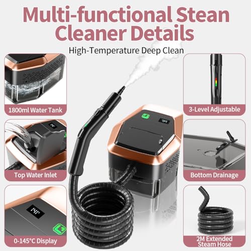 High-Pressure Handheld Steam Cleaner with 3 Adjustable Settings & Large 1.8L Tank