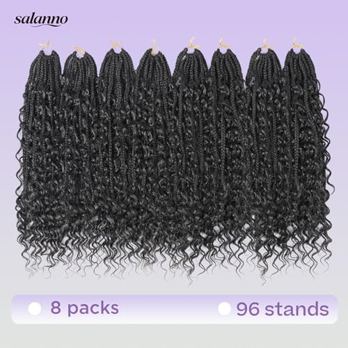 salanno Classic Goddess Box Braids Crochet Hair 24 Inch - 8 Packs of Synthetic Extensions with Curly Ends, Natural Black