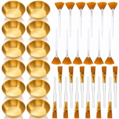 Teenyyou Gold Facial Bowls and Brushes Set - Esthetician & DIY Face Mask Kit - Golden