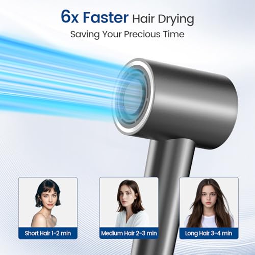 High-Speed 180,000 RPM Hair Dryer with Diffuser - Deep Black