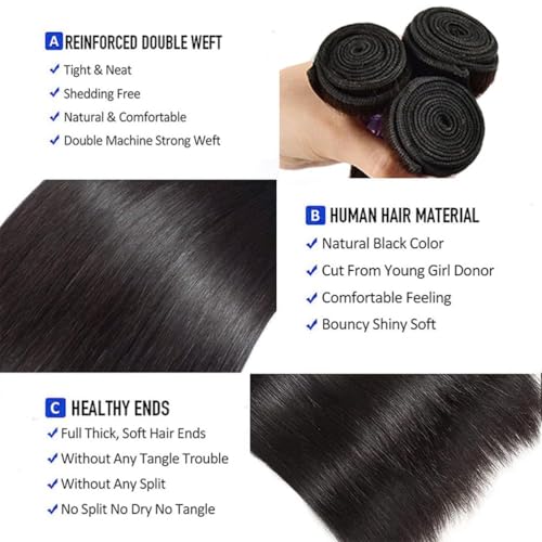 Feibin Human Hair Bundles Straight Virgin Hair Extensions 14-18 Inch
