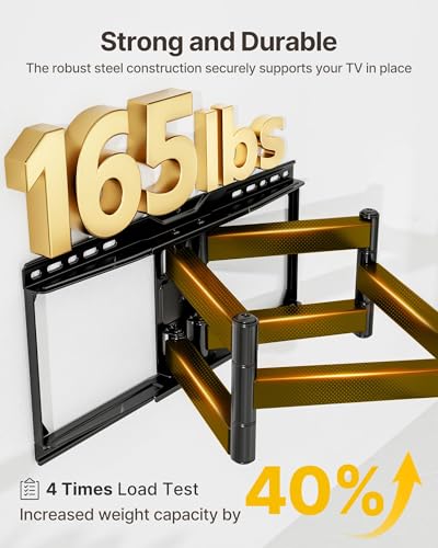 Heavy Duty Full Motion TV Wall Mount for 37-90 Inch TVs - Reinforced Dual Arms, Up to 165lbs, 25.1" Extension, VESA Compatible
