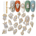HNUIX 17Pcs Gold Copper Zircon Nail Charms & Gems Set Z191X